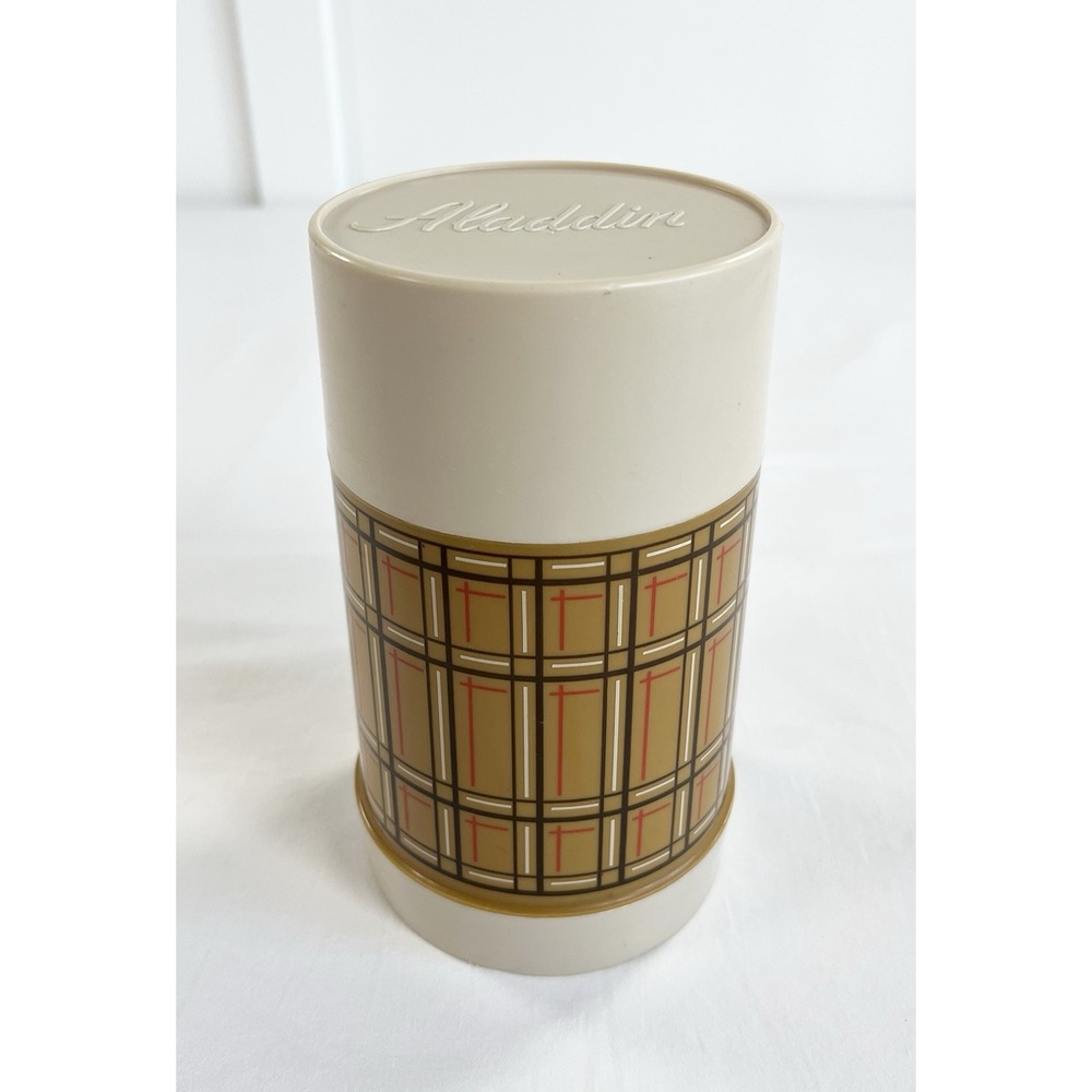 Vintage Aladdin Best Buy Plaid Thermos Pint Wide Mouth Red Tan #WM4040 USA Made